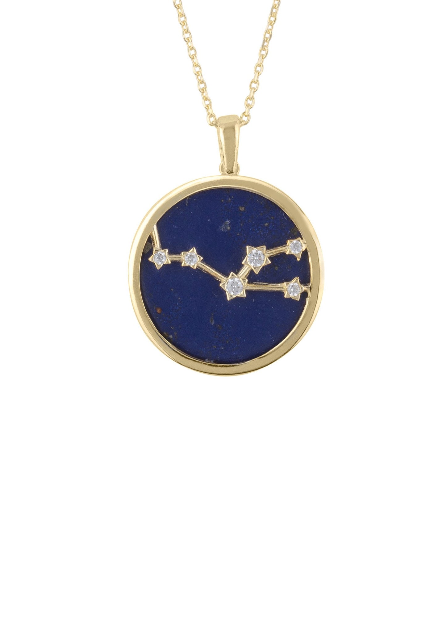 Zodiac Lapis Lazuli Gemstone Star Constellation Pendant Necklace Gold